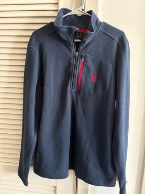 Spyder Navy Men’s Fleece Frontier Quarter Zip with Red Trim * NWT * Sz. Large